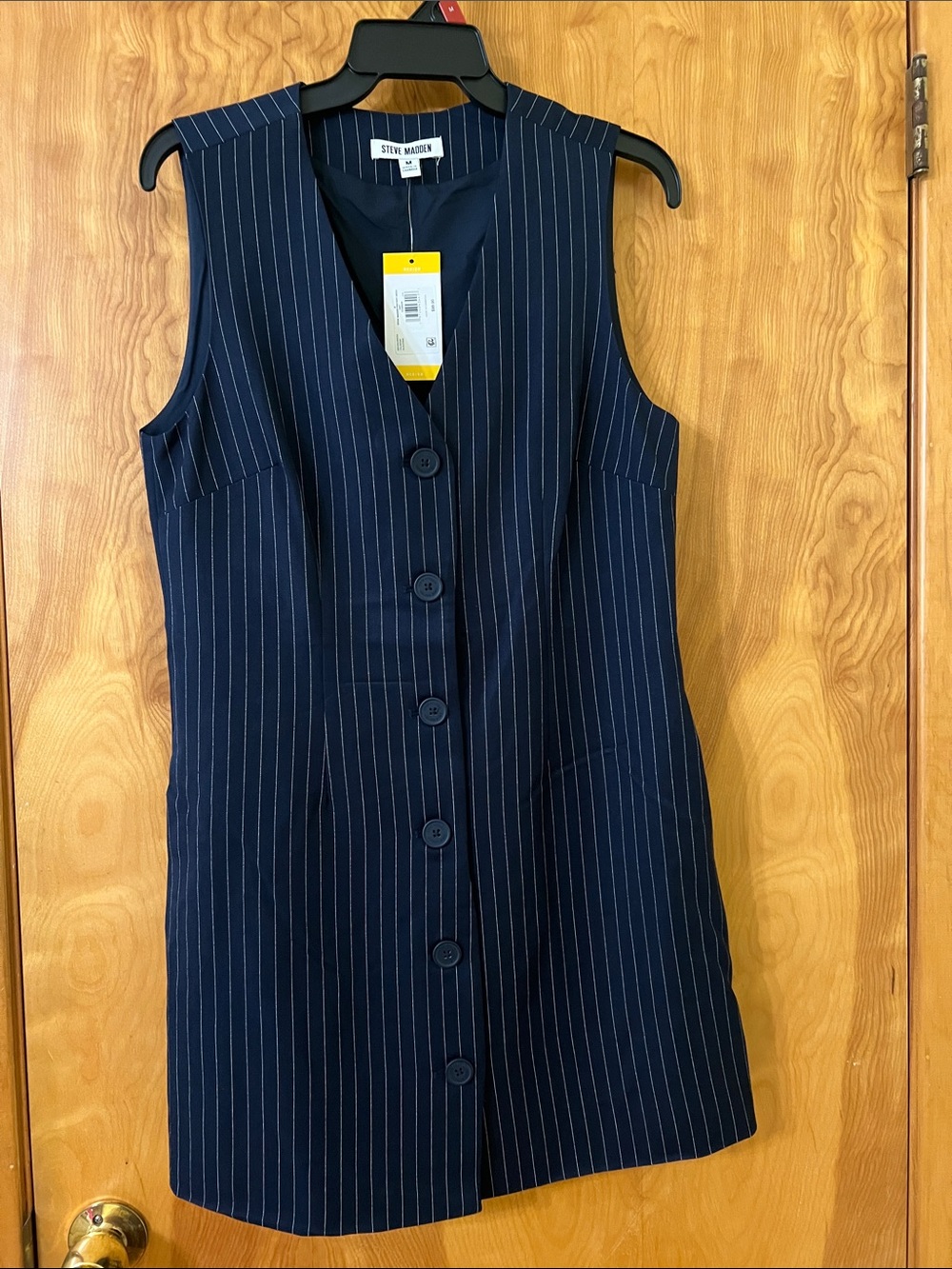 Steve Madden Navy Pinstripe Sleeveless Button-Down Mini Dress